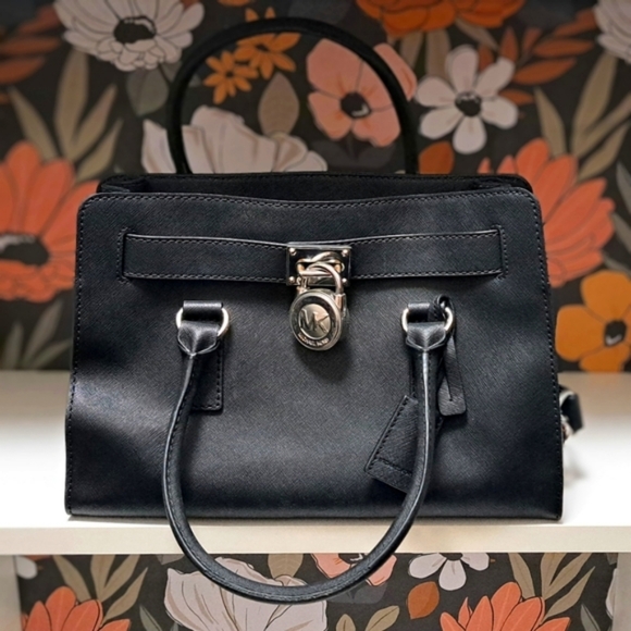 Hamilton Saffiano Leather East West Satchel Black/Silver - Picture 6 of 8